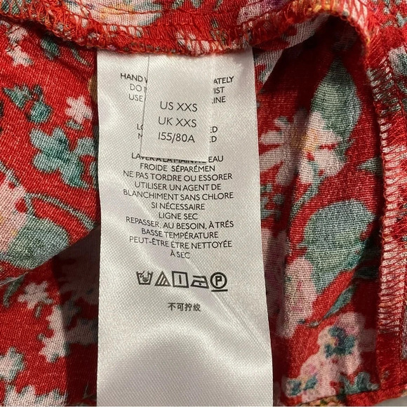 ANTHROPOLOGIE Red Robin Floral Ruffles Spliced Neck Tiered Mini Dress Size XXS - Picture 9 of 12